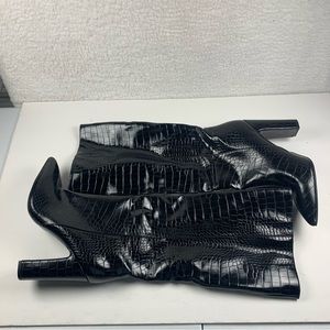Steve Madden Women's Nikitta Block Heel Boots Size 10 M‎ Black Croc NWOB 7552